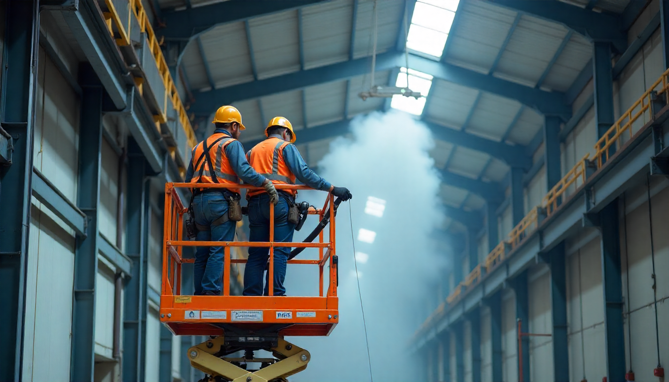 เช็ดโครงหลังคา บิ๊กคลีนหลังคาโรงงาน เพดานสูง