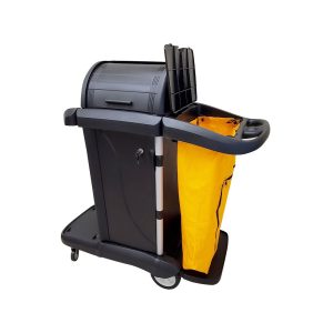 Janitor Cart with Drawers and Lid, Black C-7028